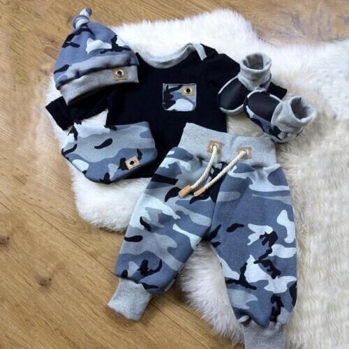 Autumn Winter Casual 3pcs Baby Boys Clothing Set Newborn Infant Kids Boy Camouflage Top Long Pants Hats Outfits