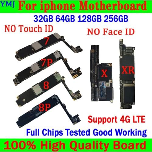 100% Original unlocked for iphone 7 Plus 8 Plus X XR Motherboard NO Touch ID Free iCloud, With Full Chips+IOS system Logic board