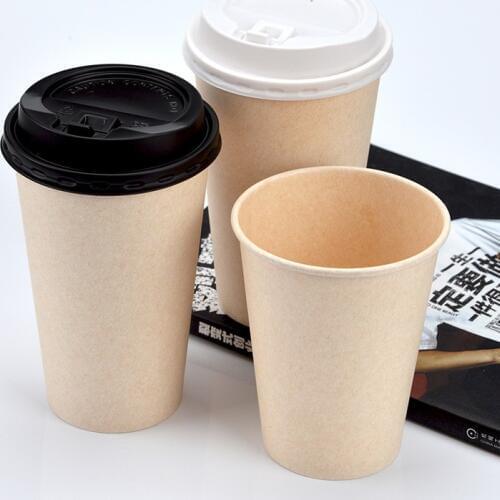 50pcs Simple pure color disposbale coffe cup single layer thick hot drink milk tea paper cup takeaway packages with cover