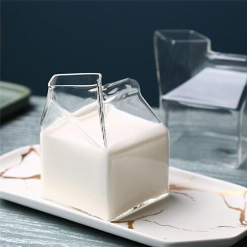 Transparent Glass Milk Box Geometric Coffee Cups Creative Heat-Resistant Juice Bottle Gifts Home Drinkware Kitchen Tableware