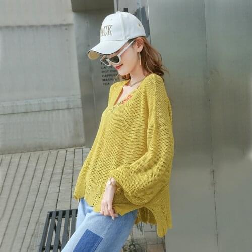 Autumn V neck Knitted Pullover Sweater Flower embroidery Women Casual Solid Full Sleeve Sweater Tops 2020 New