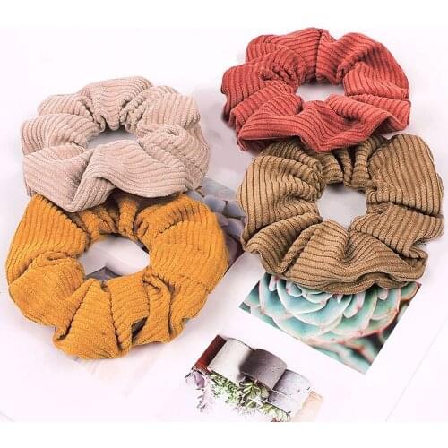 Vintage Solid Color Corduroy Stripe Hair Scrunchie Elastic Hair Ties Rope Hairband Ponytail Hair accessories Rope Ties Ring