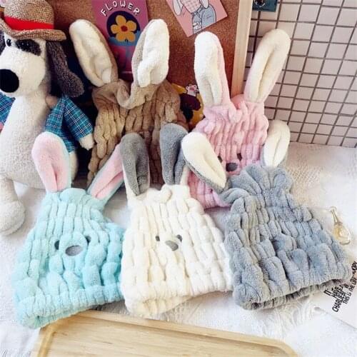 Pink Blue Green Cute Cartoon Rabbit Microfiber Hair Towel Wrap For Women Quick Dry Hair Turban Thick Bathing Cap For Women Girl