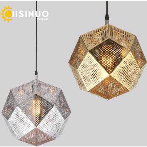 Modern Industrial Plating Ball Pendant Lamp Gold/Silver Stainless Steel Art Geometry Net Lighting Hotel/Restaurant Decoration