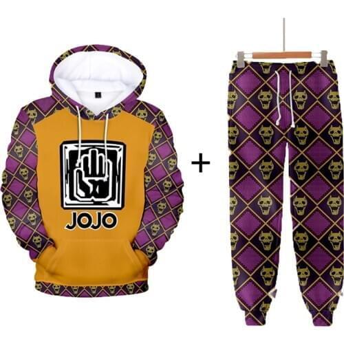 Hip Hop Sets JoJos Bizarre Adventure Hoodie + trousers Set Men and women JoJo Sports Pants Autumn Winter Warm Streetwear 4XL