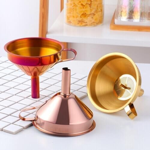 Stainless Steel Funnel with Removable Strainer Rainbow Cone Funnel Pour Oil Wine Liquid Hopper Durable Kitchen Gadgets