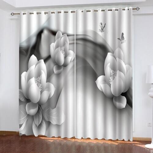 High quality custom 3d curtain fabric grey flower curtains 3D Blackout Curtains Living Room Bedroom