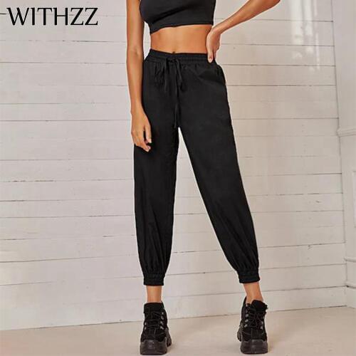 WITHZZ Spring Side Button Decorative Drawstring Womens Casual Pants Cargo Pants