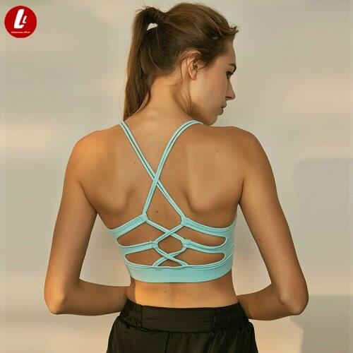 LULUBANANA Sexy Crisscross Fitness Yoga Bra Top Women Removable Pads Workout Running Bra Solid Mid Support Dance Sport Brassiere