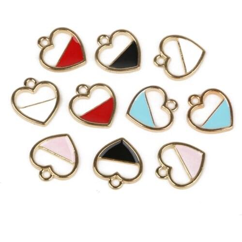 10pcs/lot Alloy Half Heart Enamel Charms 16*15mm Metal Pendants For DIY Bracelet Necklace Jewelry Making Accessory