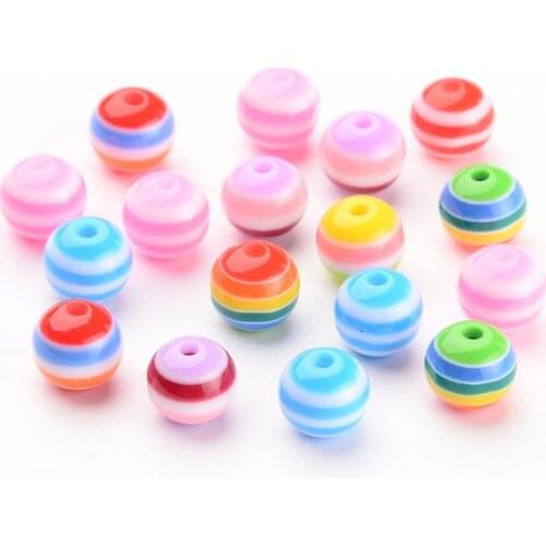 100pcs 8mm Resin Stripe Beads Mixed Color Round Resin Spacer Beads For Jewelry Findings DIY Bracelet Necklace Accessories