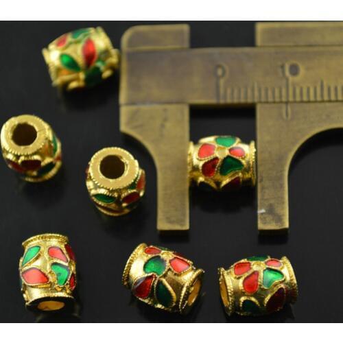 20pcs DIY Spacer Beads 8x10mm Gold Color Barrel Shape 4mm Big Hole Copper Beads For Bracelet & Necklace Making Materials