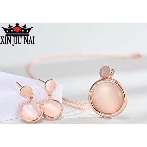 2020 new arrival hot selling exaggerated pink princess style personality exquisite female opal earrings necklace jewelry set