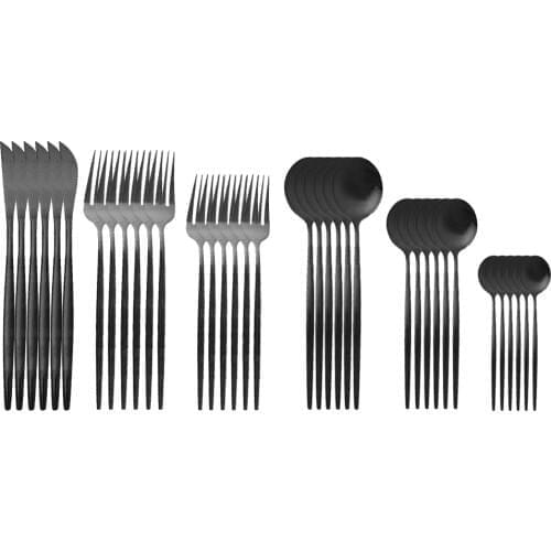 36Pcs Black Matte Cutlery Set Knife Fork Spoon Dinner Set Kitchen Silverware Flatware Tableware Stainless Steel Dinnerware Set