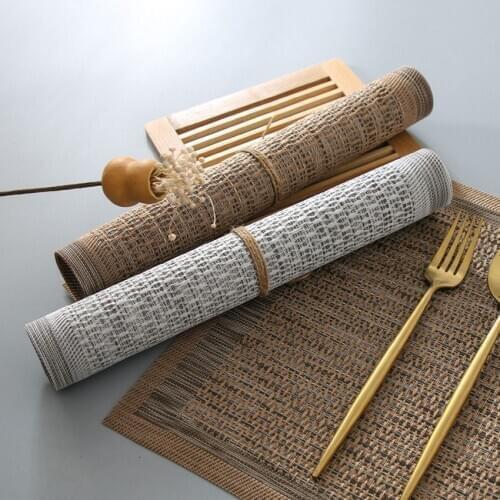 4Pcs/Lot 45X30cm Japanese Style Placemat Ancient Wind Weave Solid Color PVC Insulation Table Mats Meal Plate Bowl Pad Coasters