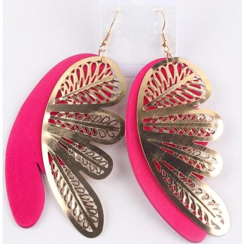 Free Shipping!3 inch Big Size Butterly Wing Metal Wooden Earring can mixed colors