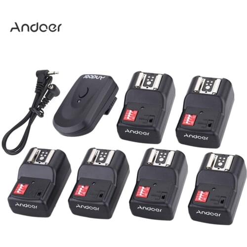 Andoer 16 Channel Wireless Remote Flash Trigger Set 1 Transmitter+6 Receivers+SYNC Cord 30m/98.4ft Range w/ Universal Hot Shoe