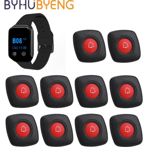BYHUBYENG New Wireless Pager Watch Receiver Restaurant Equipments Waiter Call System Button Transmitter for Bar Cafe Office