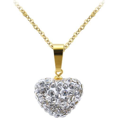 Heart Shaped Full Of Crystal Pendant Necklaces Gold Silver Color Stainless Steel Chain Fashion Charm Jewelry Necklaces