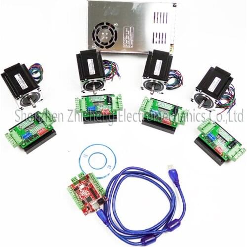 CNC mach3 USB 4 Axis Kit, 4pcs TB6600stepper driver+ mach3 USB stepper motor controller board+ 4pcs nema17 motor +power supply