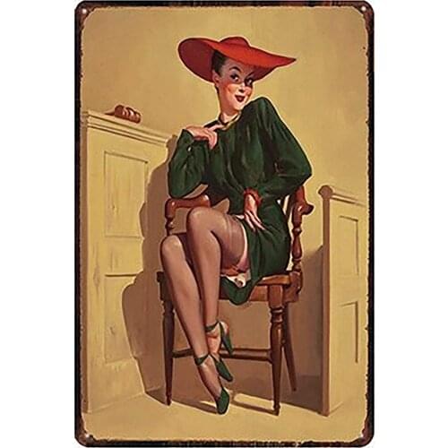 Cnejduwud 30X20cm Vintage Tin Sign Pin Up Girl Sexy Stockings 8"x12" Vintage Metal Wall Plaque Art Home Decor