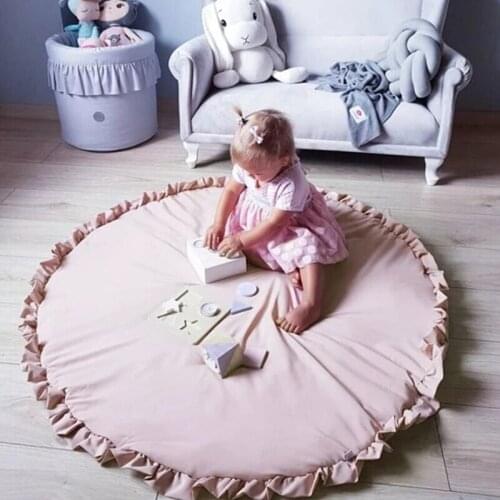 Baby Soft Cotton Crawling Play Mats Kids Round Floor Carpet Interior Room Decorative Rugs Newborn Solid Padded Play Game Pads