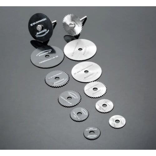 12Pcs 22/25/32/35/44/50mm HSS Mini Circular Saw Blades Wood Cutting Disc Grinding Wheel Set& 2Pcs Shaft Mandrel for Rotary Tools