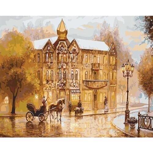 DIY Digital Painting By Numbers Package The carriage street oil painting mural Kits Coloring Wall Art Picture Gift frameless