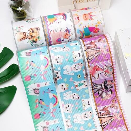 DIY Cartoon Alpaca Printed Grosgrain Ribbon For Craft Supplies Sewing Accessories 5 Yards. 38893