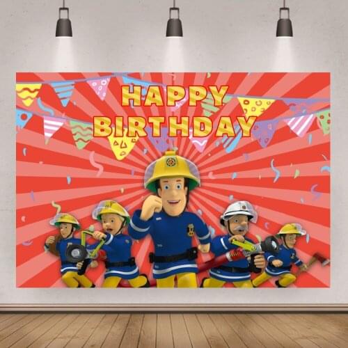 Fireman Sam Photography Backdrop Boy Firefighter Engine Kids Birthday Party Photo Background Banner Booth Decoration Prop Custom
