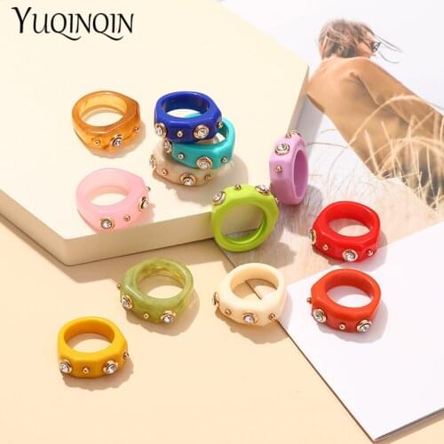 Geometric Colorful Korea Finger Rings for Teen Girls Acrylic Minimalist Rhinestone Womens rings Multicolor Crystal Accessories