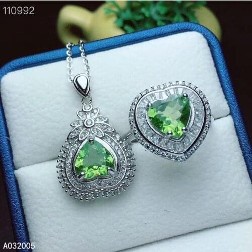 KJJEAXCMY Fine Jewelry 925 sterling silver inlaid natural Peridot female ring pendant set classic Support detection