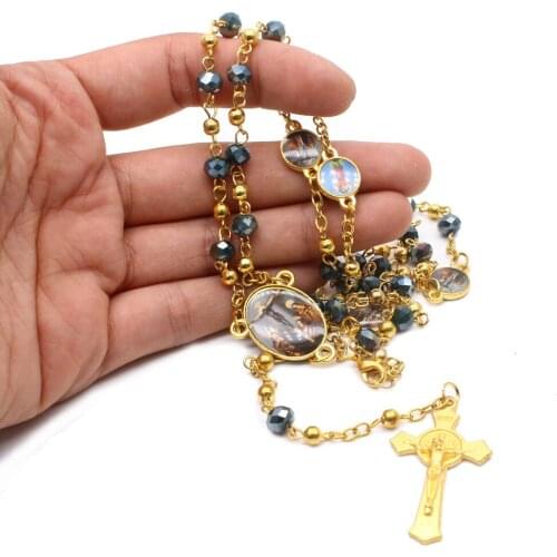 Cross Christian Catholic Painted Sacred Rosary Craft Gifts Home Decoration Madonna Prayer Beads