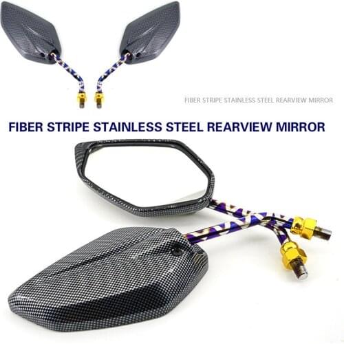 Motorcycle Diamond Shape Carbon Fiber Modified Car Carbon Fiber Rearview Mirror Burnt Titanium Plating 10mm Hole Mirror