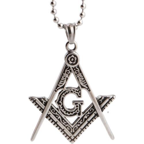 Mens silver color Free Mason Pendant 316L Stainless Steel Freemason Masonic Pendant With Necklace