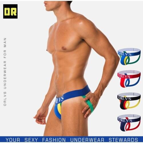 ORLVS Brand Mens Sexy Underwear Briefs Men Cotton Double D G-string Thongs Male Jockstraps Panties Gay Underpants OR14