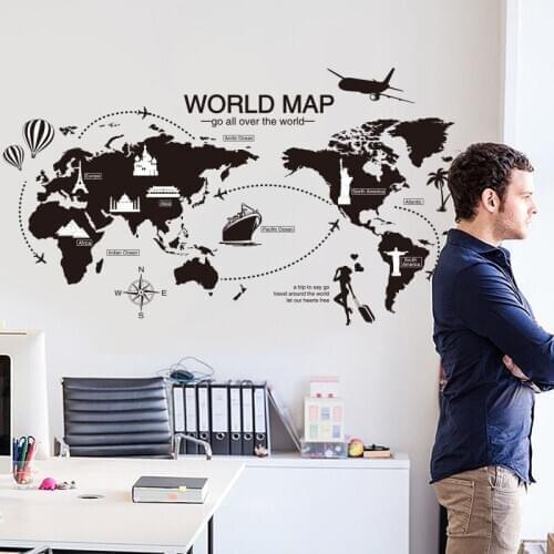 Famous tourist city world map wall sticker Vinyl DIY wall decals For Living room office decor mural sticker