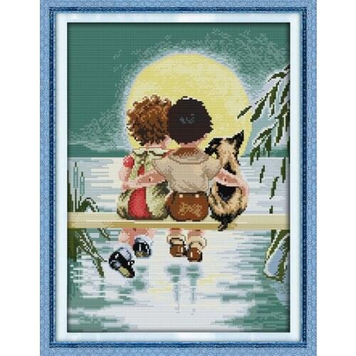 Enjoy the moon cross stitch kit cartoon 14ct 11ct count print canvas stitching embroidery DIY handmade needlework