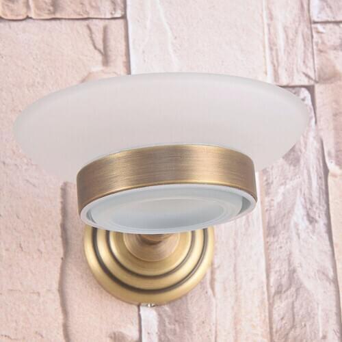 Vintage Retro Antique Brass Circle Pattern Wall Mounted Bathroom Frosted Glass Dish Soap Dish Holder aba742