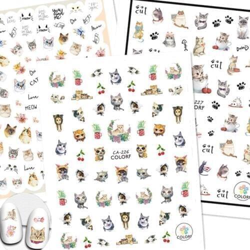 Newest CA-226 228 cut cats design nail sticker 3d Japan Korea style nail decal template DIY nail decoration tips