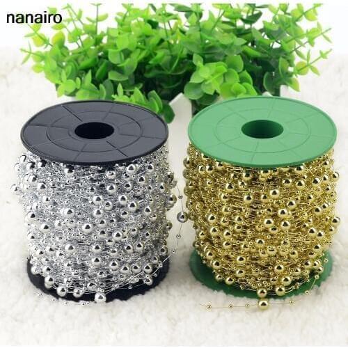 New 10M/Lot Gold/Silver Fishing Line Artificial Pearls Beads Chain Garland Flowers For Wedding Bridal Bouquet Flower Decoration