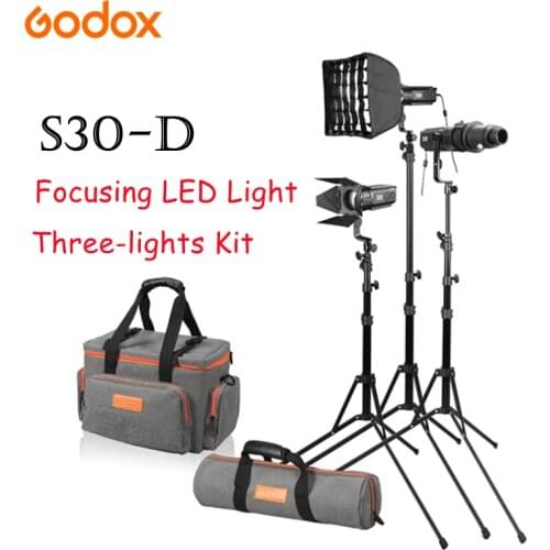 NEW Godox S30-D 30W Focusing LED Light Three Light Kit Atmosphere Lamp Continuous adjustable Spotlight For Professional Studio