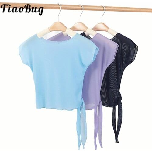 Classical Dance Clothes Gauze Girls Practice Clothes Short Sleeve Ballet Mesh Top Ballet Clothes Dance Costumes For Kids