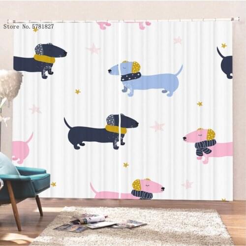 Lovely Pet Dog Window Curtains 3D Print Dachshund Curtains Animal Cartoon Window Treatments Home Dorm Decor Window Drapes