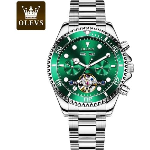 OLEVS Luxury Mens Mechanical Watch Waterproof Stainless Steel Hollow Luminous Automatic Mechanical Watch Sports Business Watch
