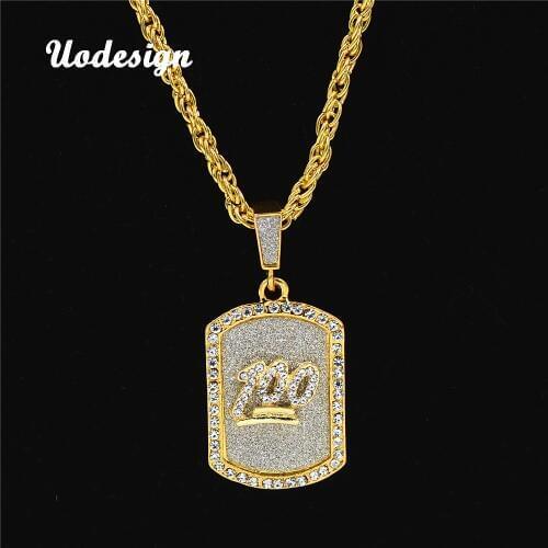 Uodesign Hip Hop Rock Bling 100 Points Crystal Army Card Necklaces & Pendants Gold Color Plated Necklace With Link Chain for Men