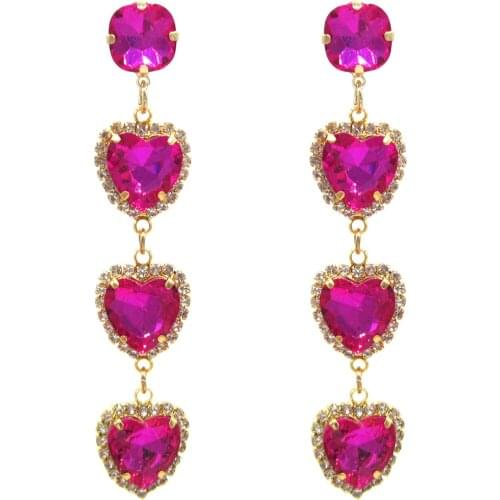 Popular Crystal Heart Charms Long Dangle Earrings For Women Fashion Jewelry Maxi Girls' Collection Earring Luxury Rhinestone Ear