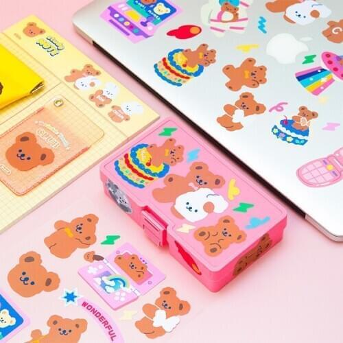 Lovely Ins Trend Cake Bear Stickers Cute Scrapbooking Decorative Sticker Korean DIY Diary Album Stick Label Kawaii Stationery
