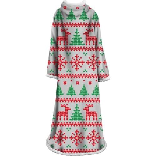 Merry Christmas Red Blanket For Adults Sweatshirt Sofa TV Nap Blanket With Sleeve Wearable Office Pullover Blankets With Sleeve