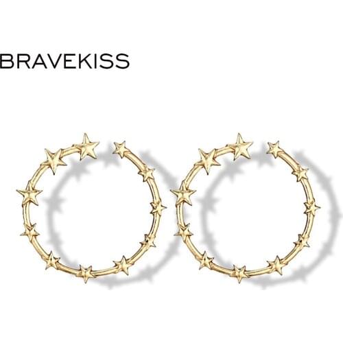BRAVEKISS Metal Star Earring Big Circle Stereo Stud Earrings for Woman Fashion Jewelry pendientes Accessories Mujer BPE1222